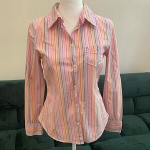 Pink purple orange professional business casual button down long sleeve blouse